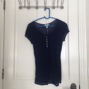 blue button down v-neck