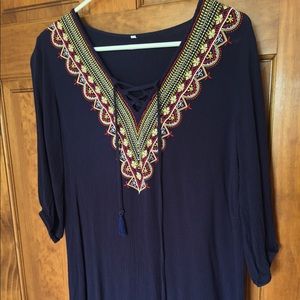 long sleeve embroidered midi dress