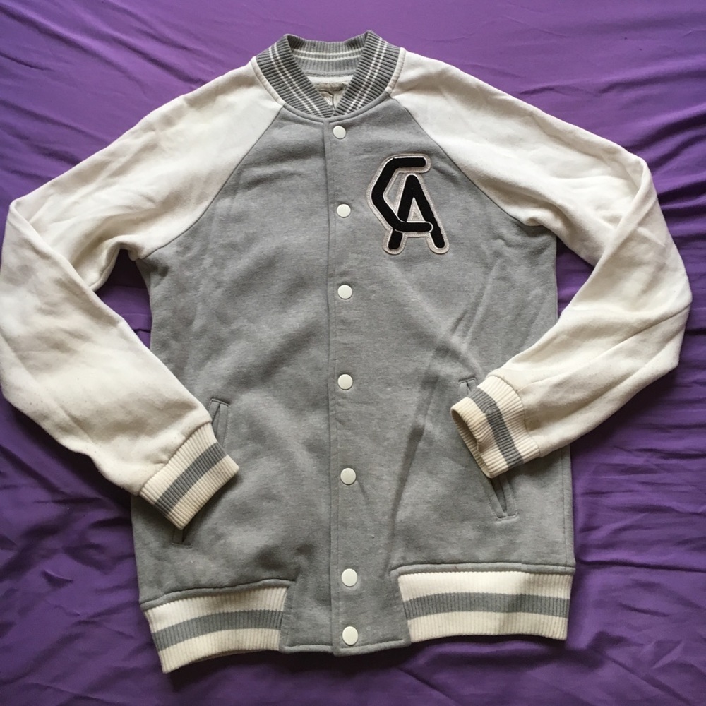 21 Mens Varsity Jacket Small White Grey
