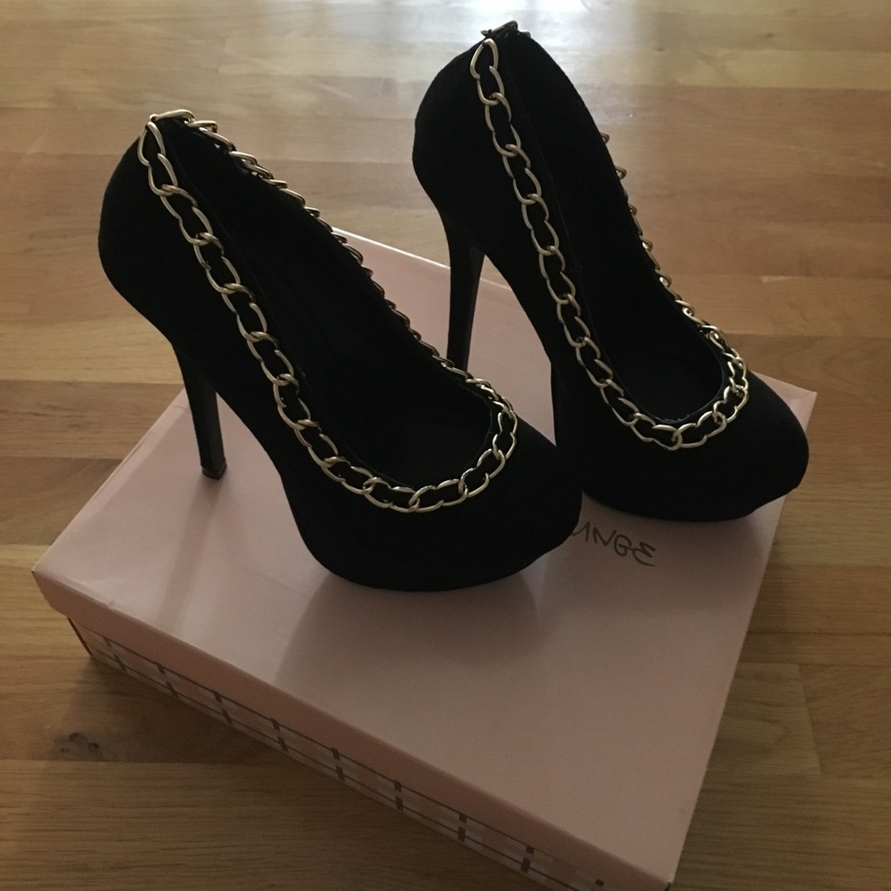 Black suede heels w/ chain