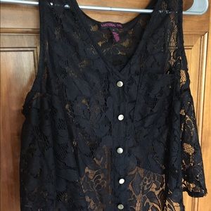black lace button down cover up