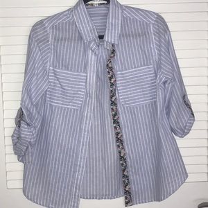 Striped button up blouse with floral details