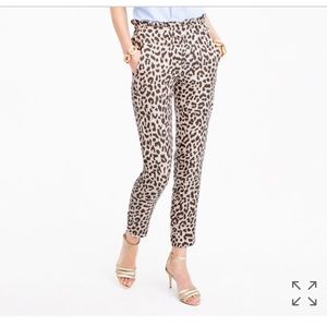 J. Crew Ruffle Waist Linen Pant in Leopard Print