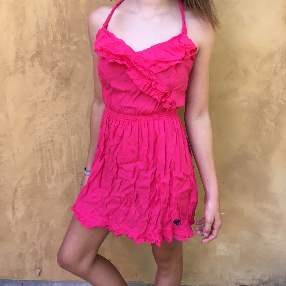 Spaghetti strap pink ruffle dress