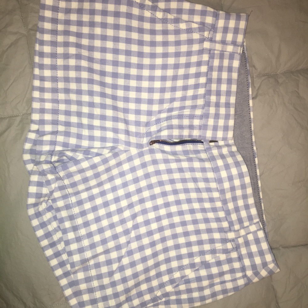 J crew blue and white check shorts