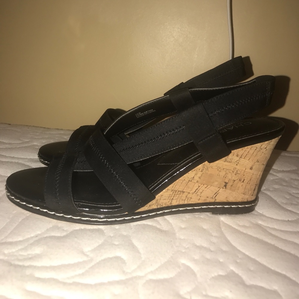 Charles Davis Black Wedge Sandals