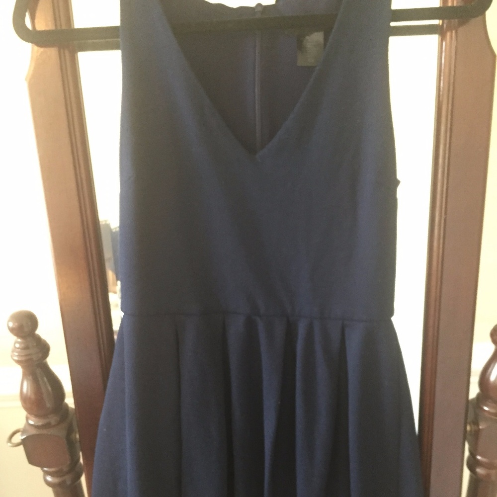 Aqua Navy Blue V Neck Dress