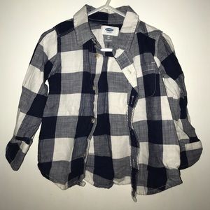 Navy and white plaid button up