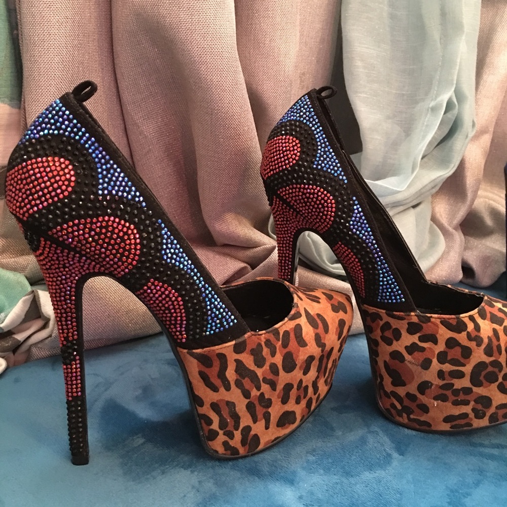 Leopard print and bedazzled high heels