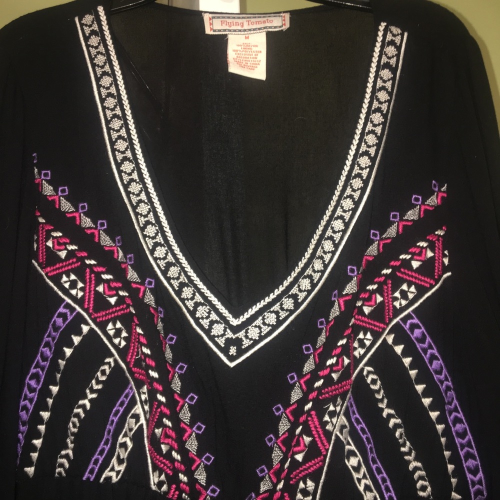 Flying tomato black dress with embroidery