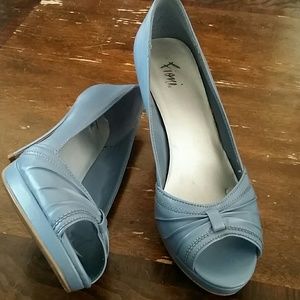 Light blue peep toe heels