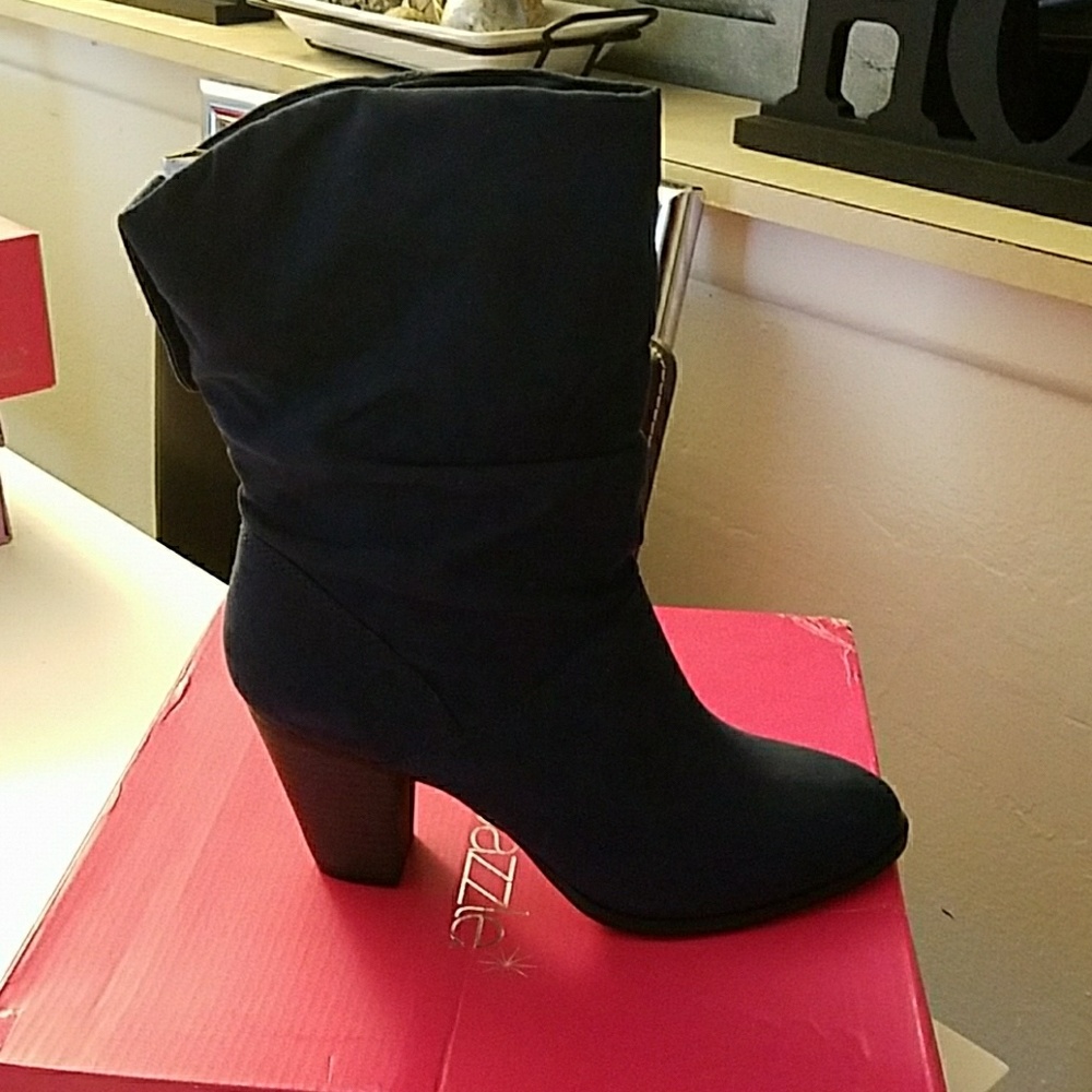 Dark Blue Suede Booties