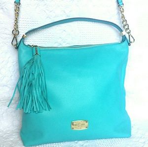 Michael Kors large teal leather shoulder bag