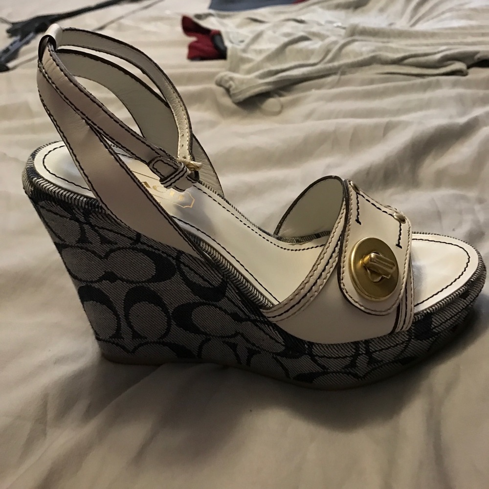 Coach white and denim wedges