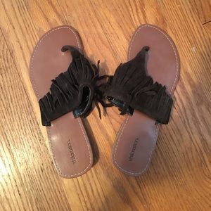 Boho fringe flip flops