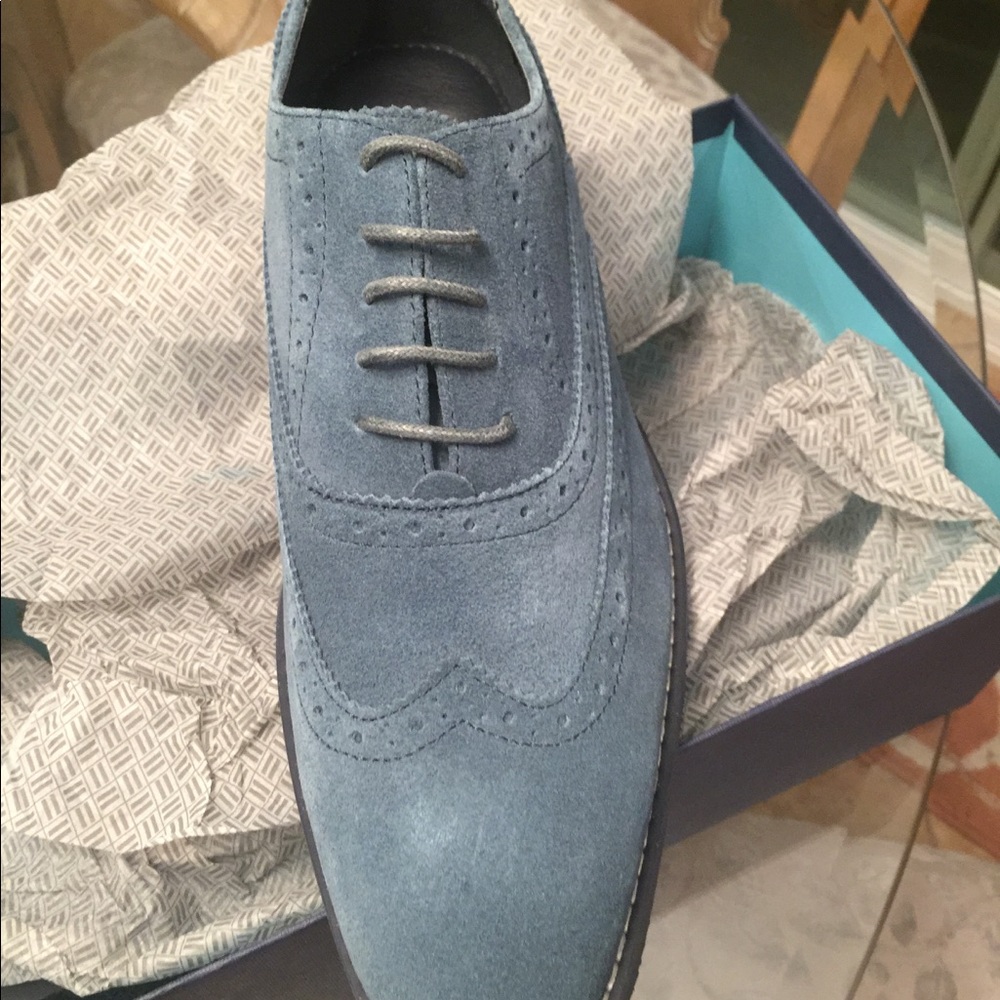 Joseph Abboud Men's 9.5 Blue Suede Oxford Wing Tips
