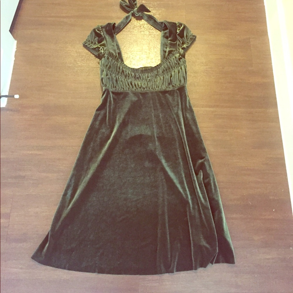 Free people Olive green velvet knee length dress