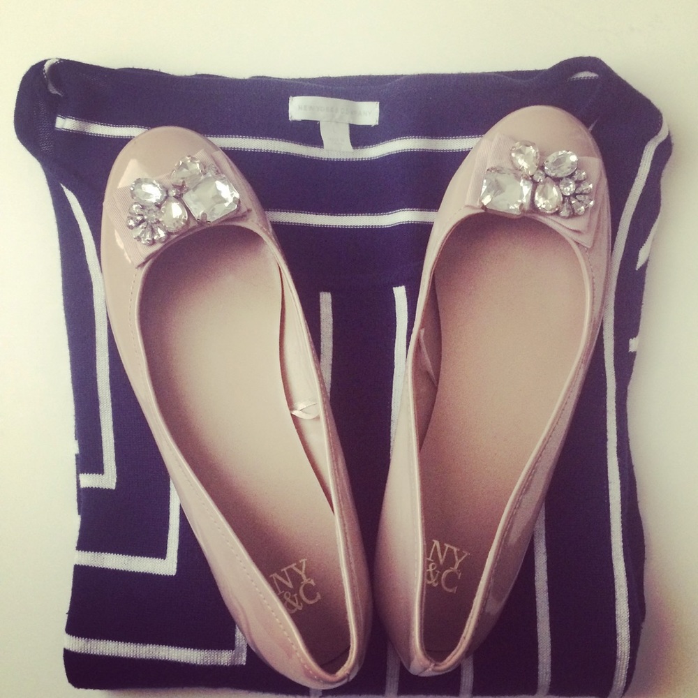 New York & Company Embellished Nude Cream Flats