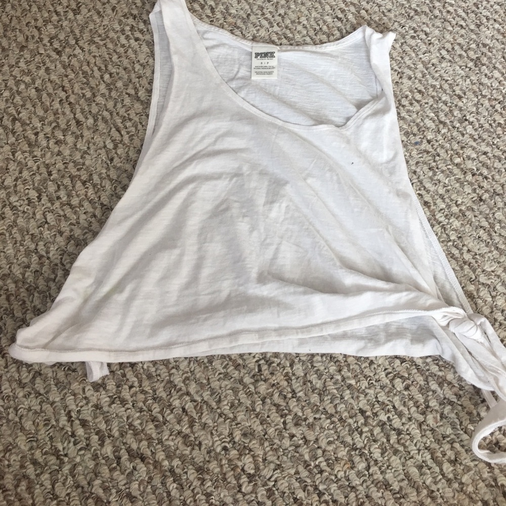 PINK White Tee w/ Tie Sides