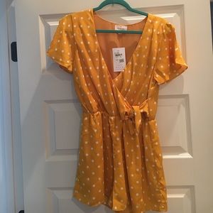 Yellow polka dot romper