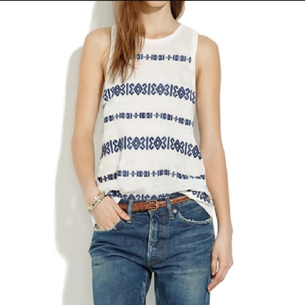 Madewell blue & white tank top