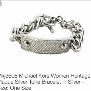 Michael Kors Heritage Plaque Silver Tone Bracelet