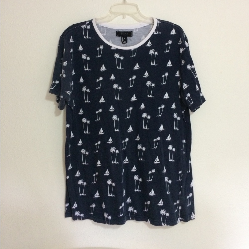 SOLD Forever 21 dark blue palm sailboat tree shirt