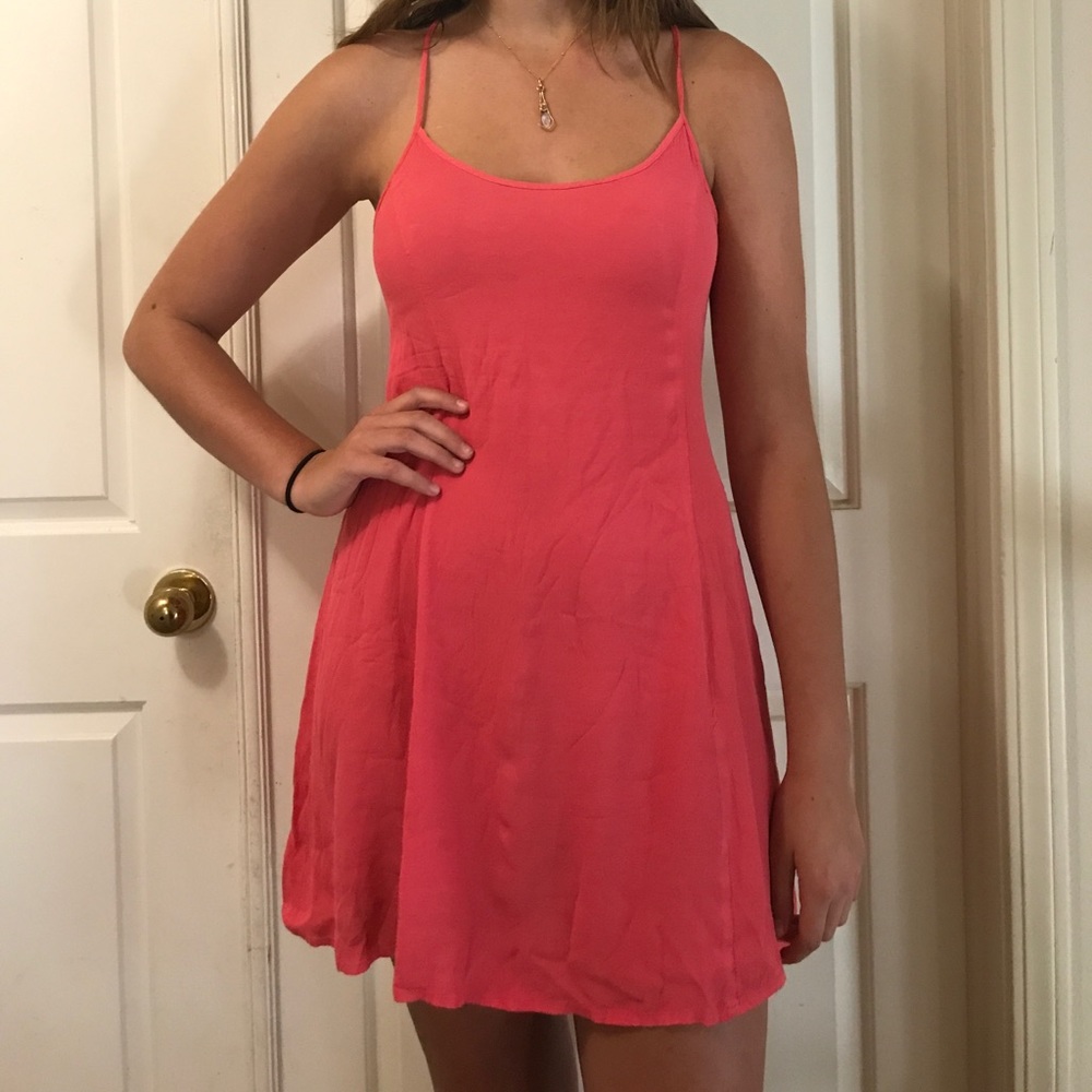 CORAL OPEN CROSS BACK DRESS