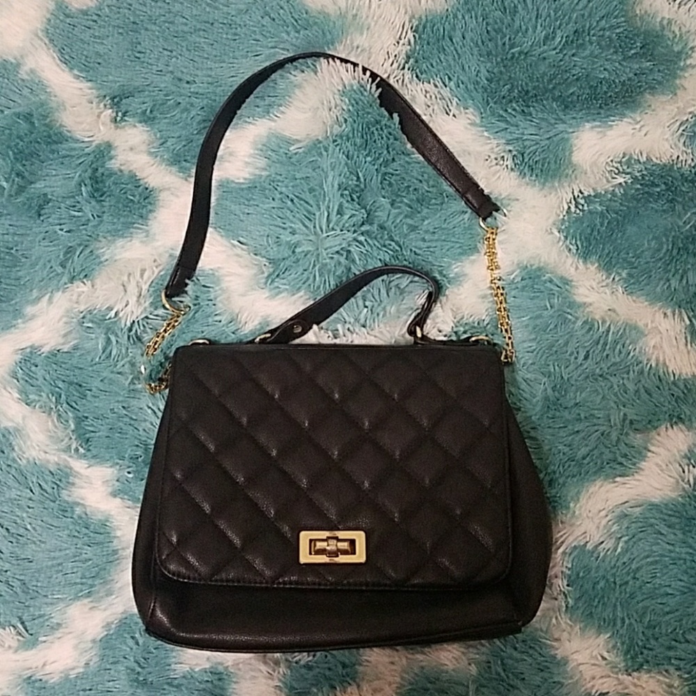 Black faux leather shoulder bag