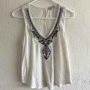 V Neck Beaded Tank Top