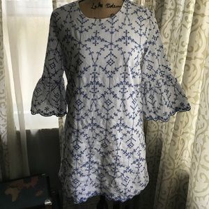 Cotton blue and white tunic dress