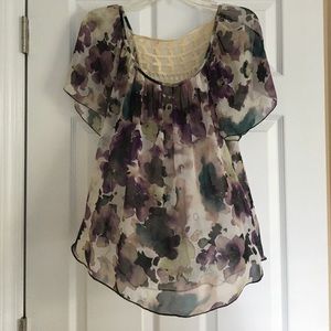 Dark floral flows top with cream lace back