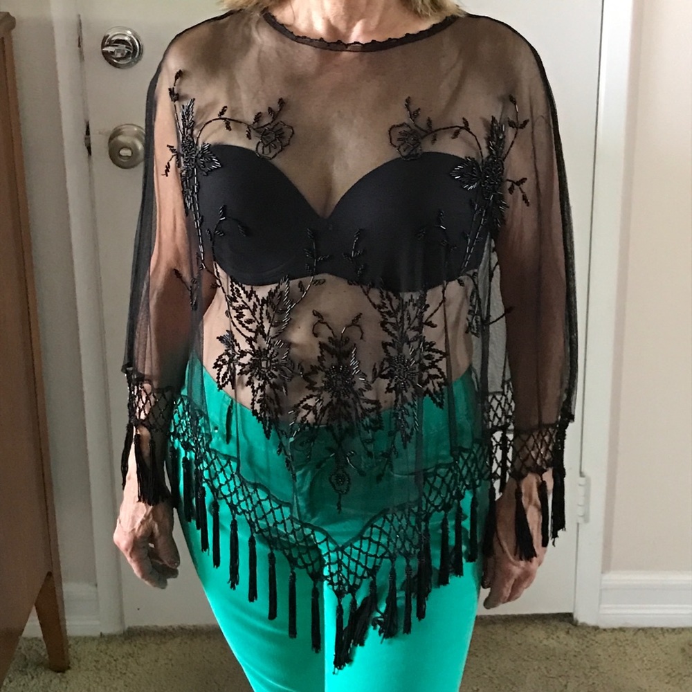 Georgiou black sheer beaded poncho - one size