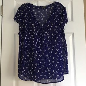 Blue top with white birds - L
