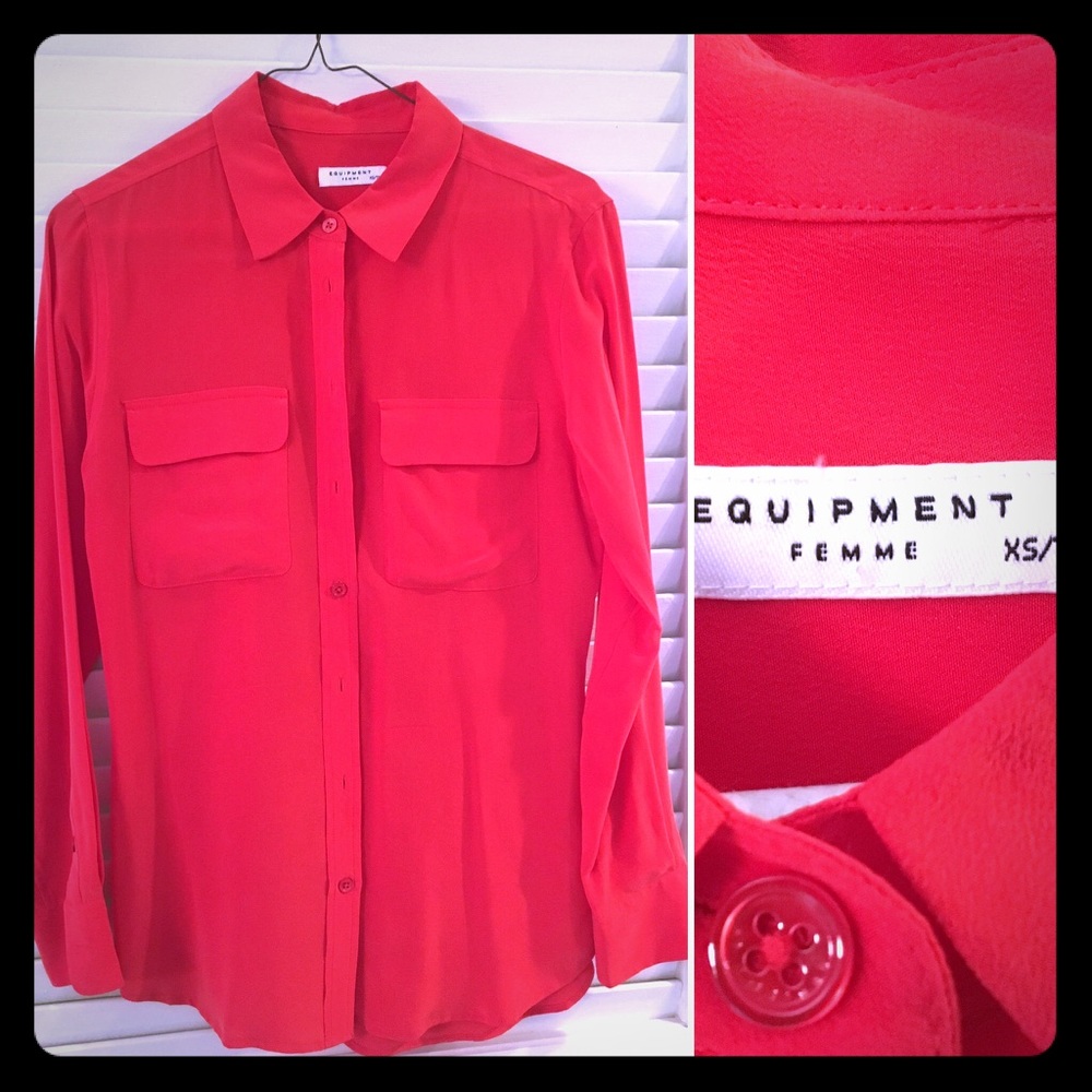 New! Equipment red silk power blouse