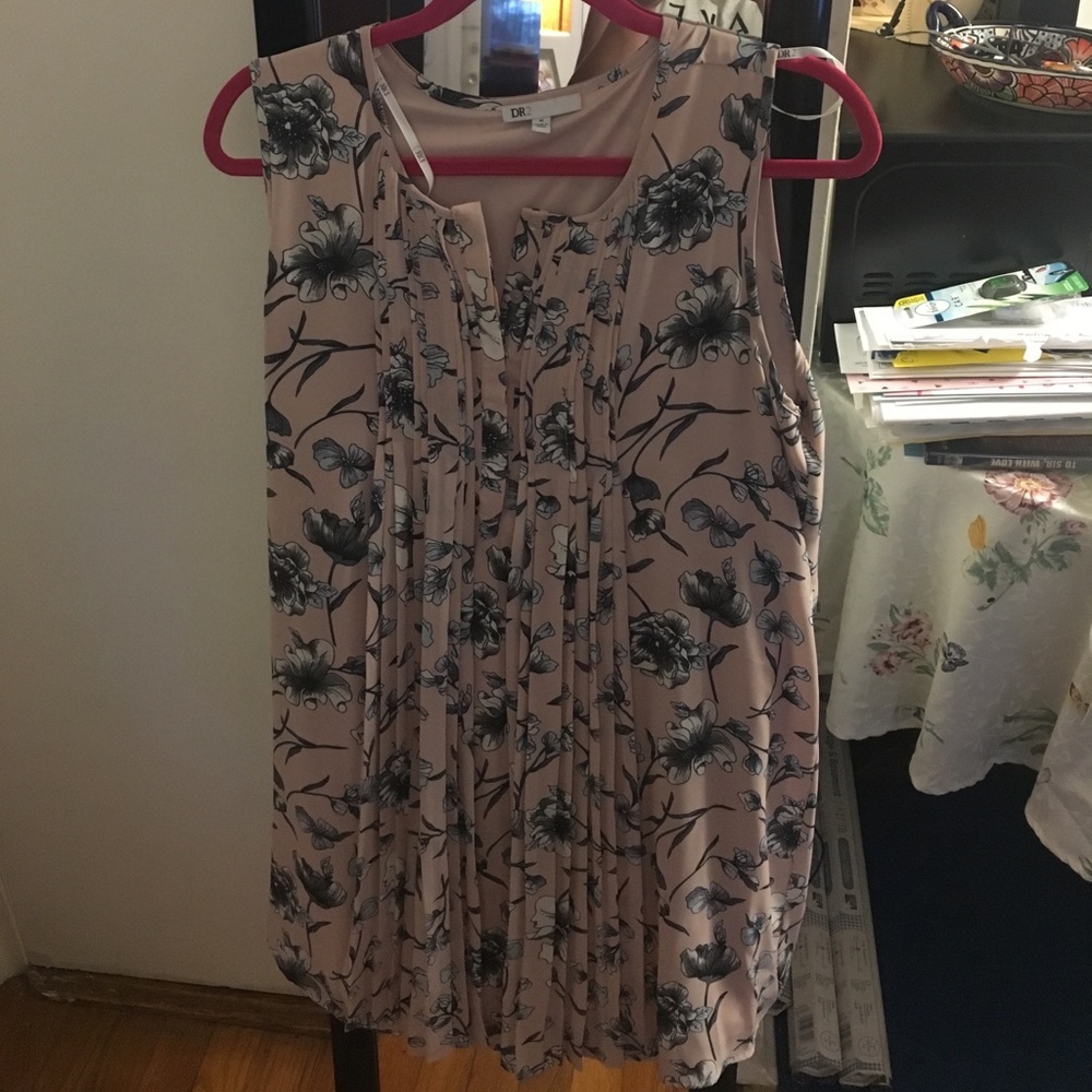 Sleeveless blush pink and navy floral dress