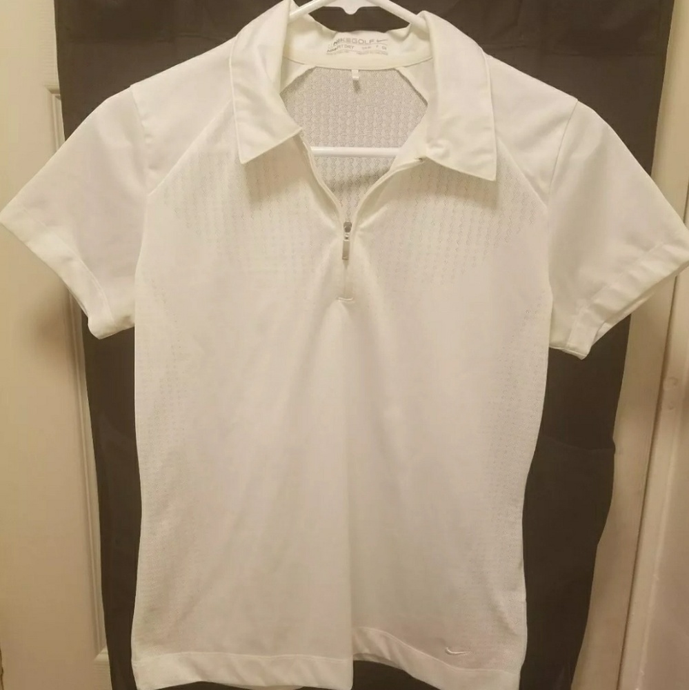 Nike Womens White Fit Dry 1/4 Zip Golf Polo Shirt