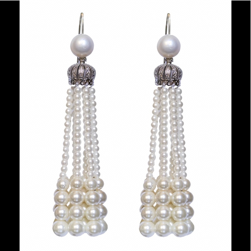 Stunning White pear tassel earrings