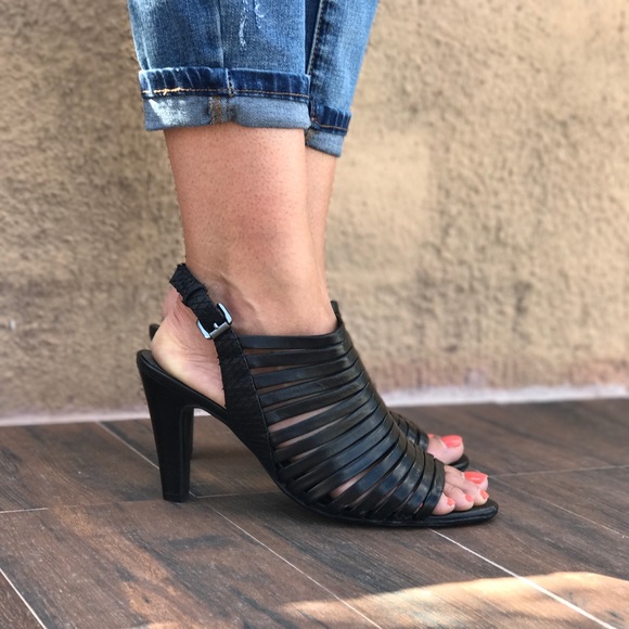Distressed Strappy Leather Kitten Heel Sandals - Picture 2 of 7
