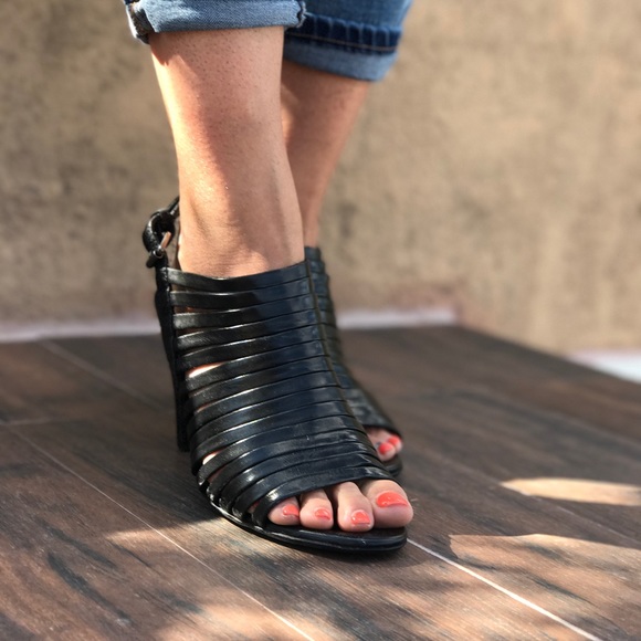 Distressed Strappy Leather Kitten Heel Sandals - Picture 3 of 7