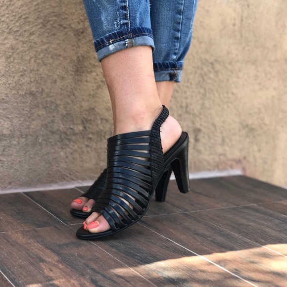Distressed Strappy Leather Kitten Heel Sandals - Picture 4 of 7