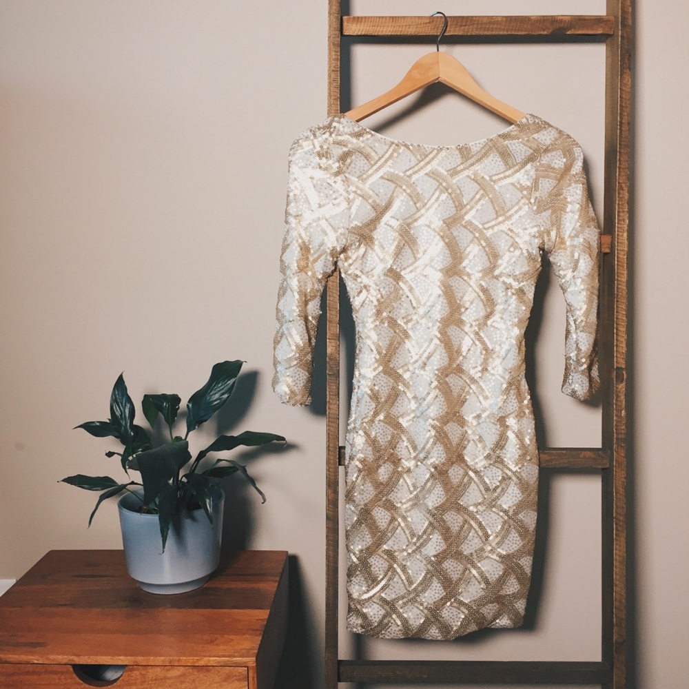 Gold & White Sequin Mini Dress