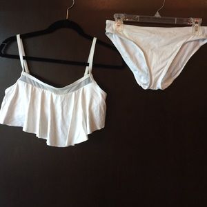 White ruffle top bikini