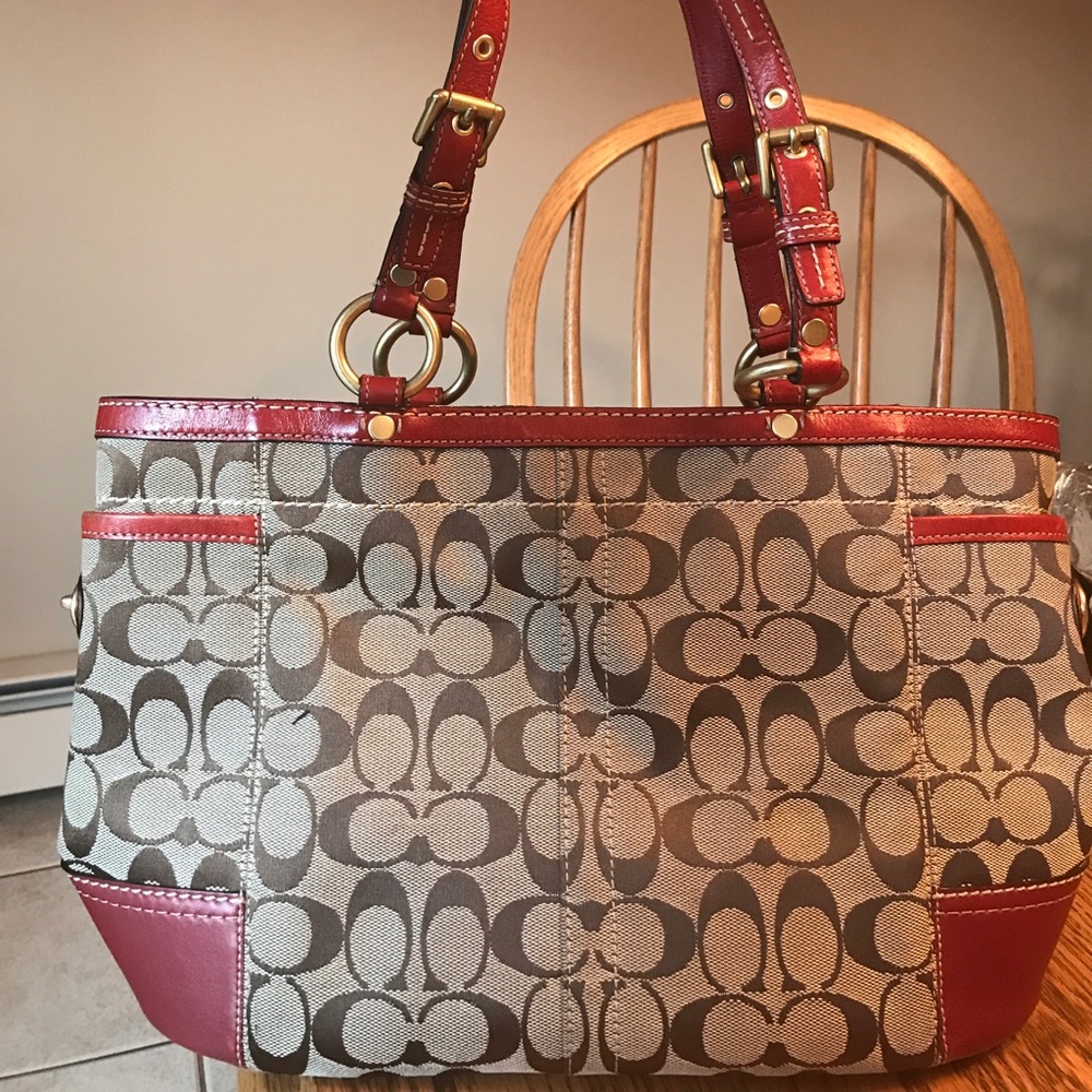 Coach tan and deep red shoulder bag