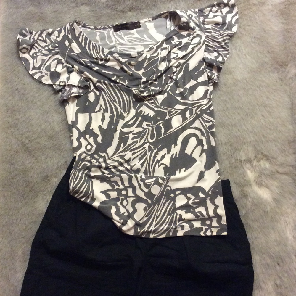 Gray and white dress top