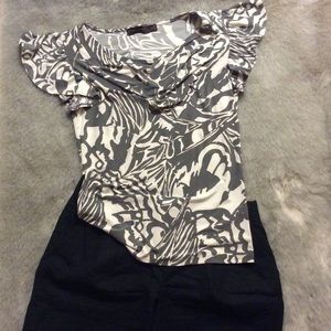 Gray and white dress top