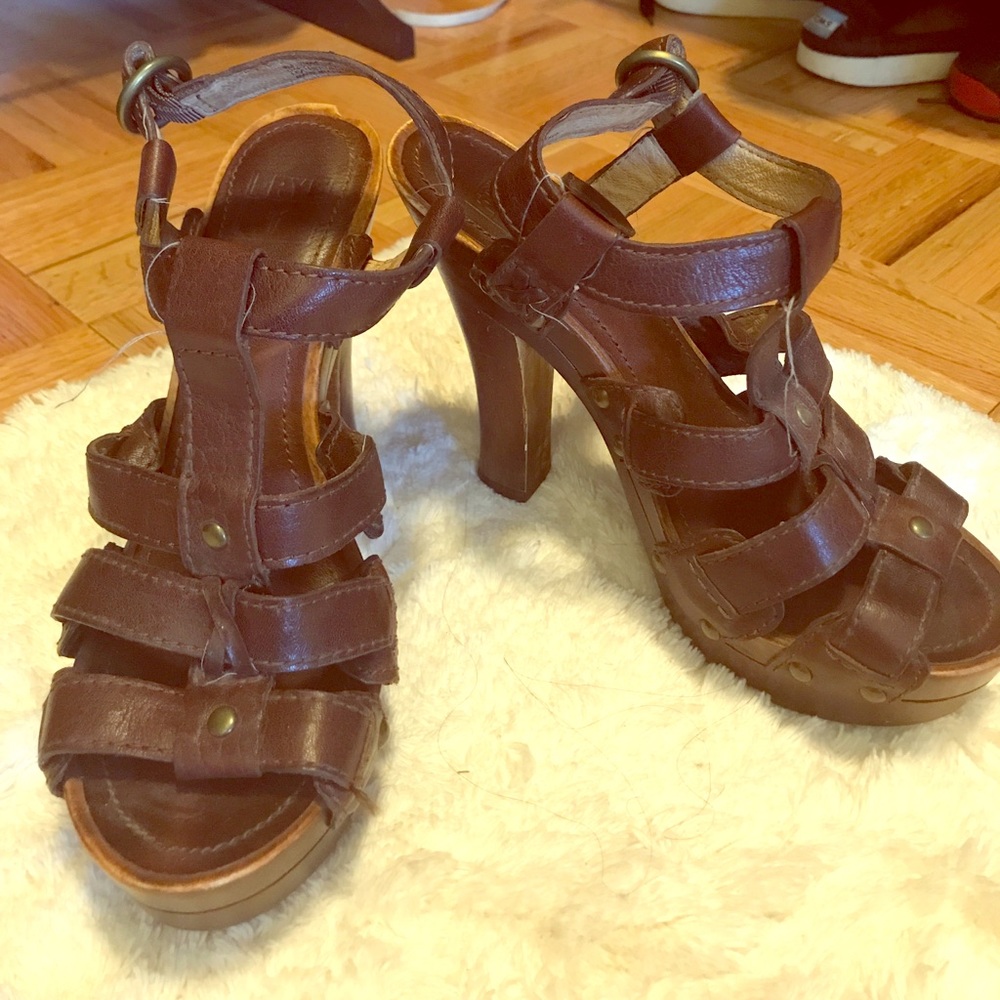Frye open toe high heel leather sandals
