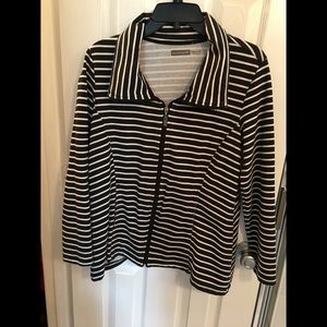 Black and white striped zippered top.