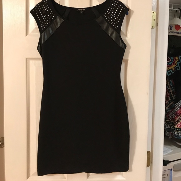 Black express dress with leather & stud shoulders - Picture 1 of 3