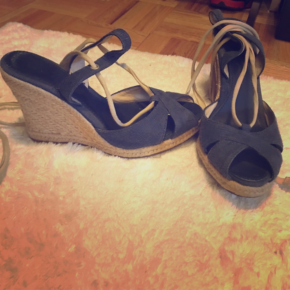 Banana Republic navy and straw espadrilles